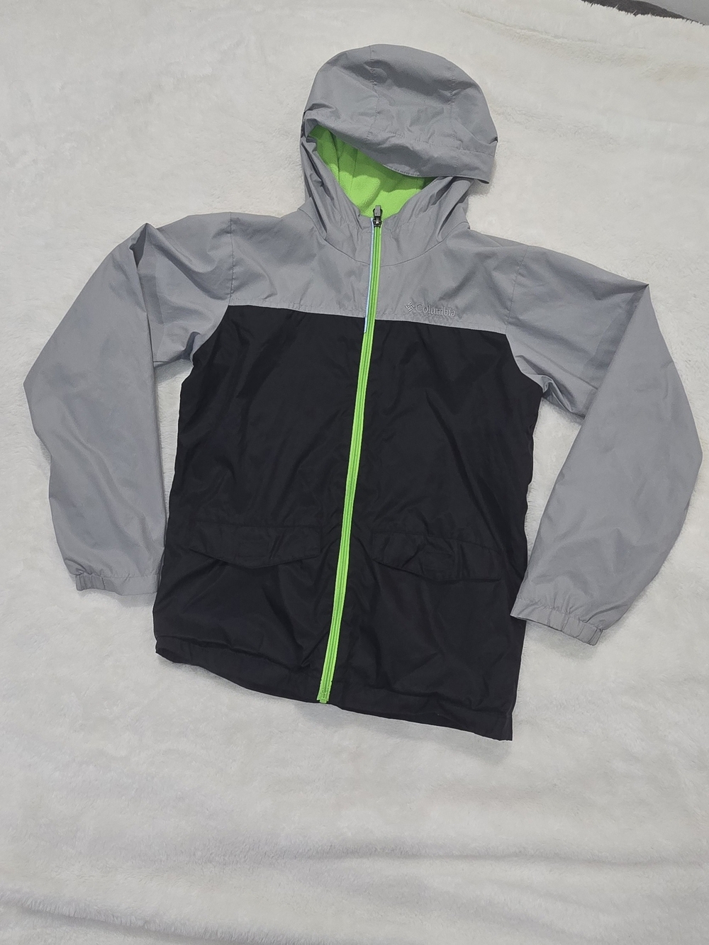 Columbia Kids Gray & Black Hooded Swim Jacket with Lime Zipper